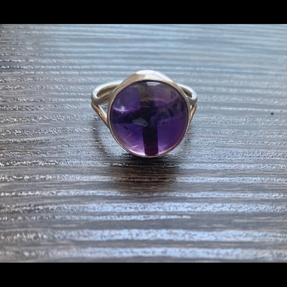 Sterling silver amethyst cabochon ring size 8 - Picture 1 of 6